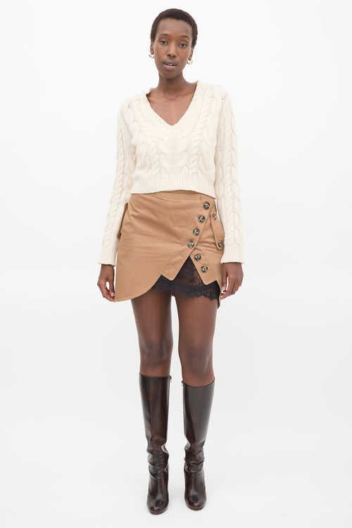 Frame Cream Wool Cable Knit Cropped Sweater