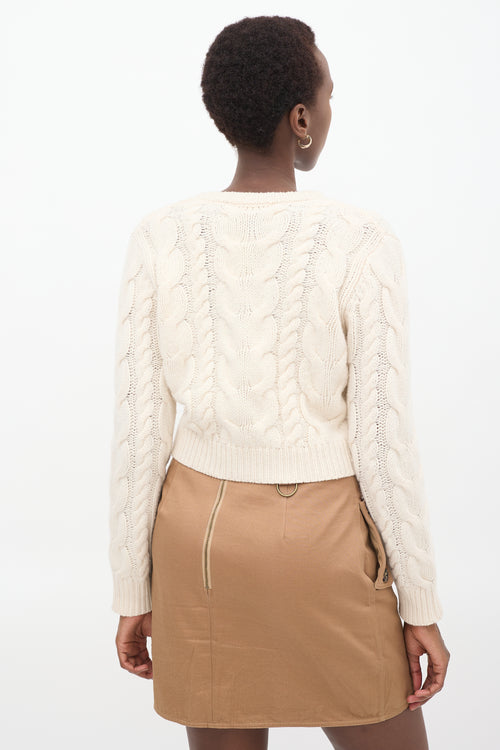 Frame Cream Wool Cable Knit Cropped Sweater