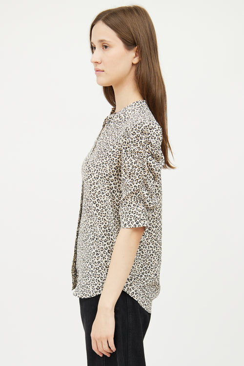 Frame Print Button Short Sleeve Top