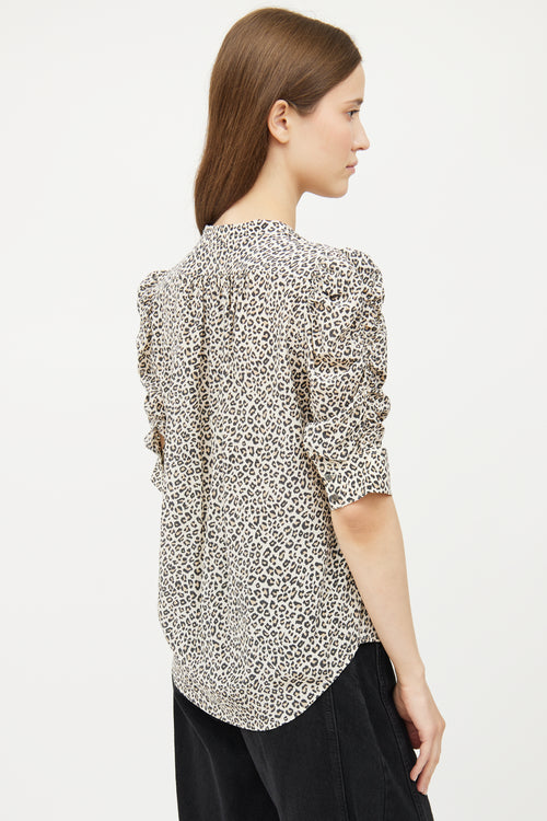 Frame Print Button Short Sleeve Top