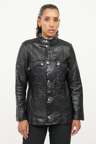 Frame Black Leather Panel Moto Jacket
