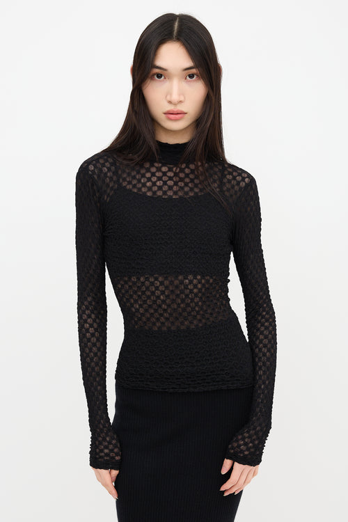 Frame Mesh Lace Mock Neck Top