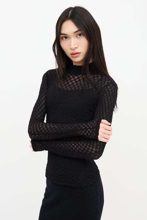 Frame Mesh Lace Mock Neck Top