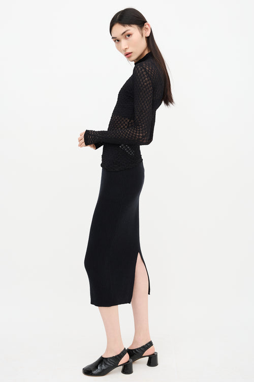 Frame Mesh Lace Mock Neck Top