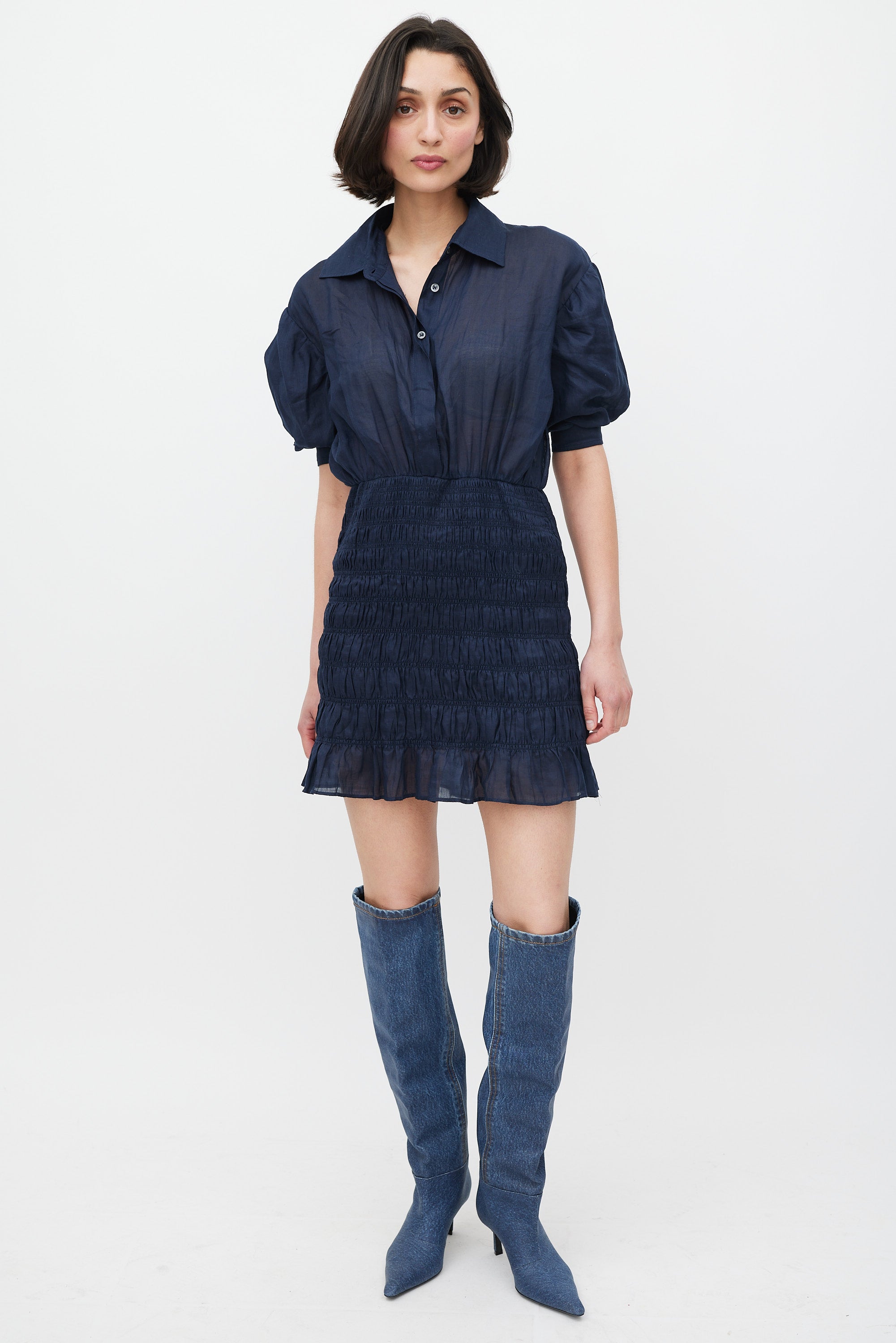 frame smocked shirt dress FRAME Smocked Ramie Shirtdress