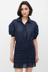 Frame Navy Smocked Shirt Dress
