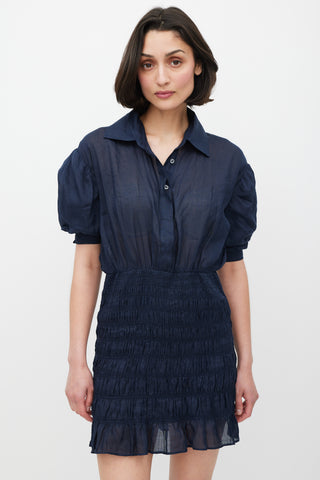 Frame Navy Smocked Shirt Dress