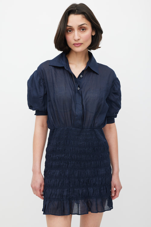 Frame Navy Smocked Shirt Dress