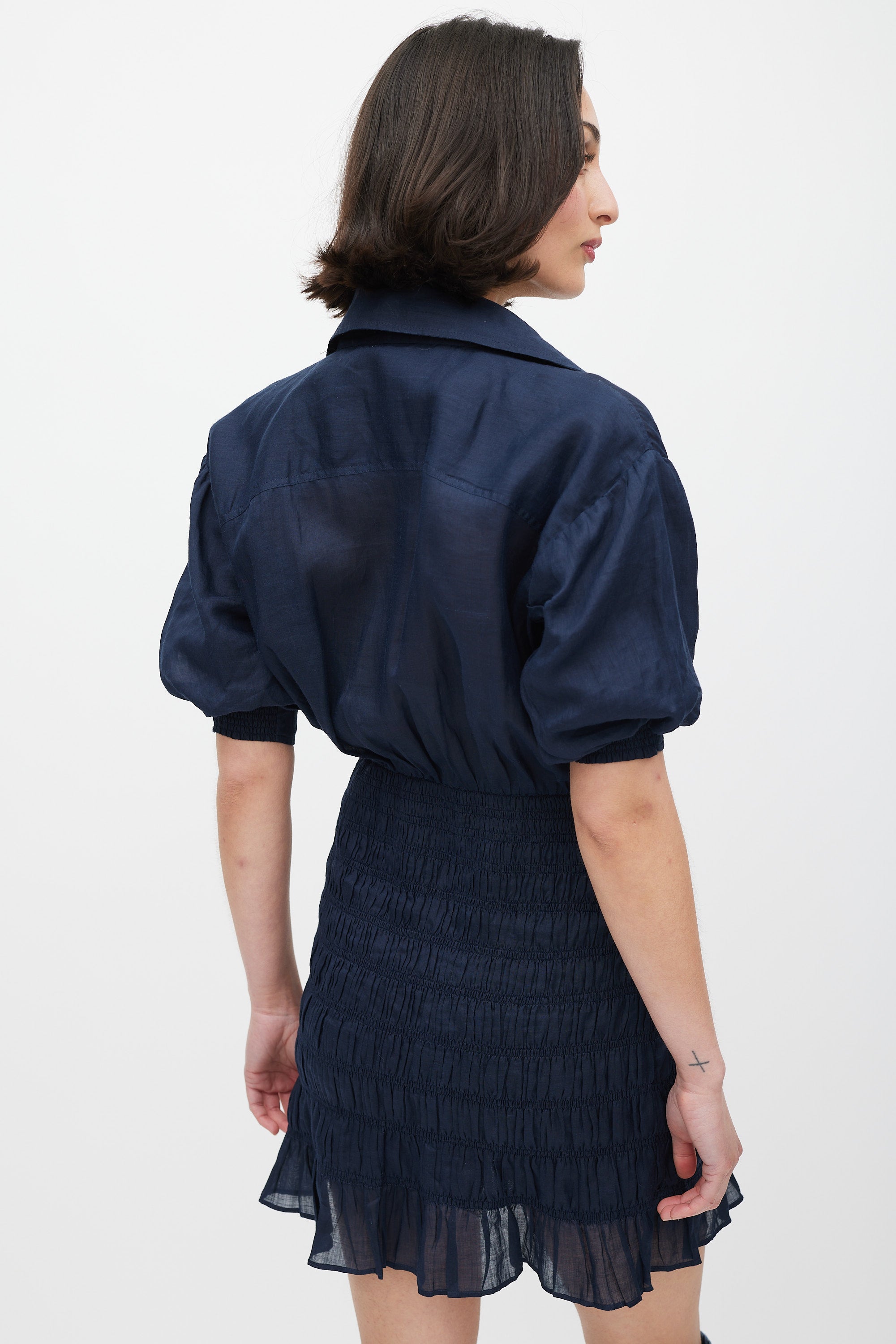 frame smocked shirt dress FRAME Smocked Ramie Shirtdress
