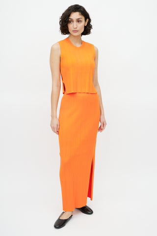 Frame Bright Orange Ribbed Knit Tank & Skirt Set