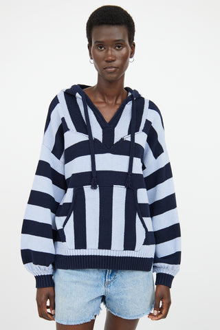 Frame Blue Stripe Knit Hooded Top