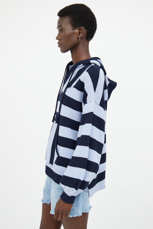 Frame Blue Stripe Knit Hooded Top