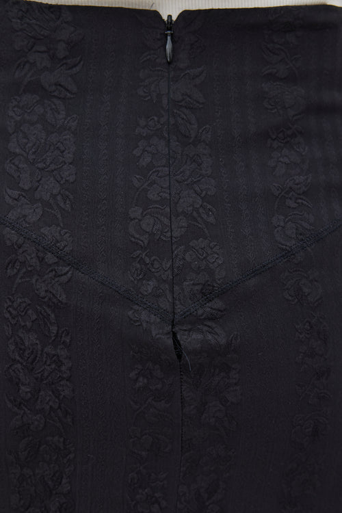 Francesco Scognamiglio Black Silk Floral Brocade Midi Skirt