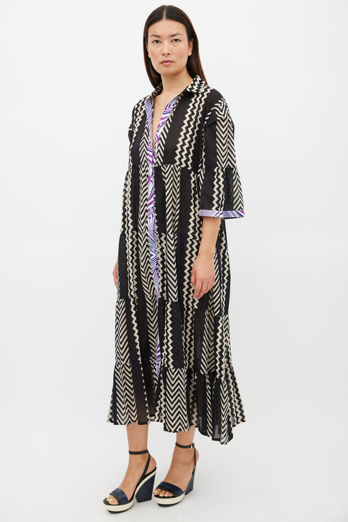 Francis Moda Black & Multicolour Cotton Printed Tier Dress