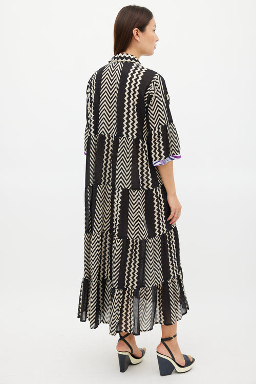 Francis Moda Black & Multicolour Cotton Printed Tier Dress