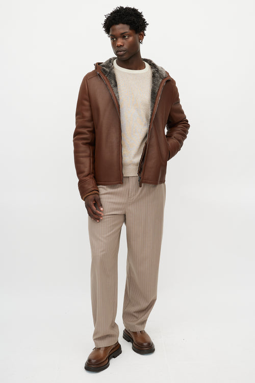Fratelli Rossetti Brown Leather Fur Jacket