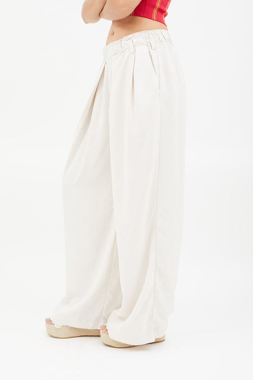 Free People Cream Pleated Wide Leg Pant