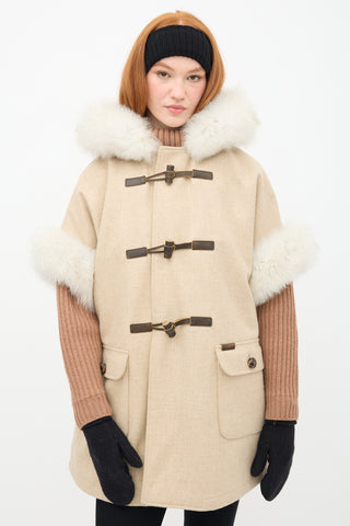 Freed & Freed Beige Wool & Fur Trim Coat