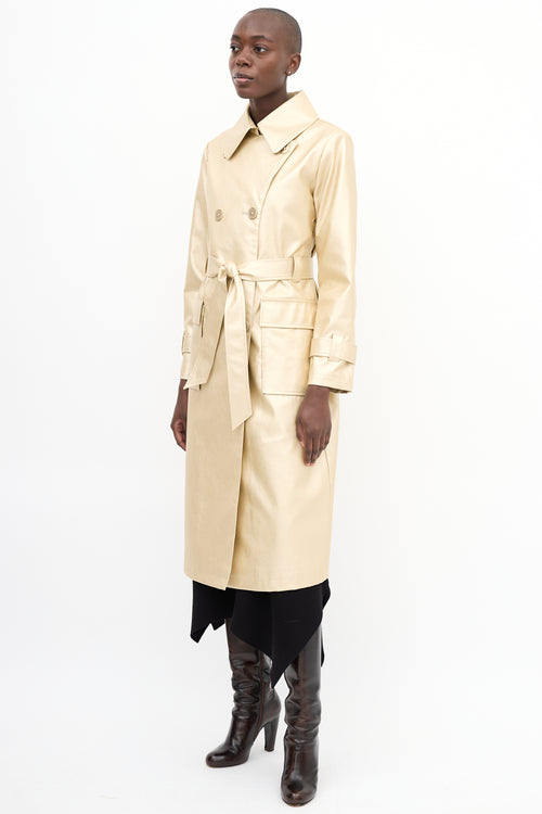 Freed Gold Metallic Faux Leather Belted Trench Coat