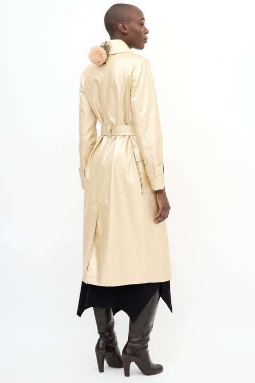 Freed Gold Metallic Faux Leather Belted Trench Coat