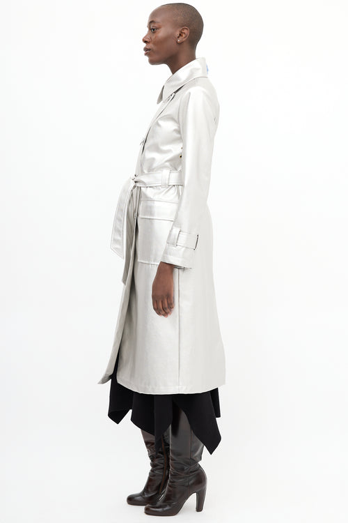 Freed Silver Metallic Faux Leather Belted Trench Coat