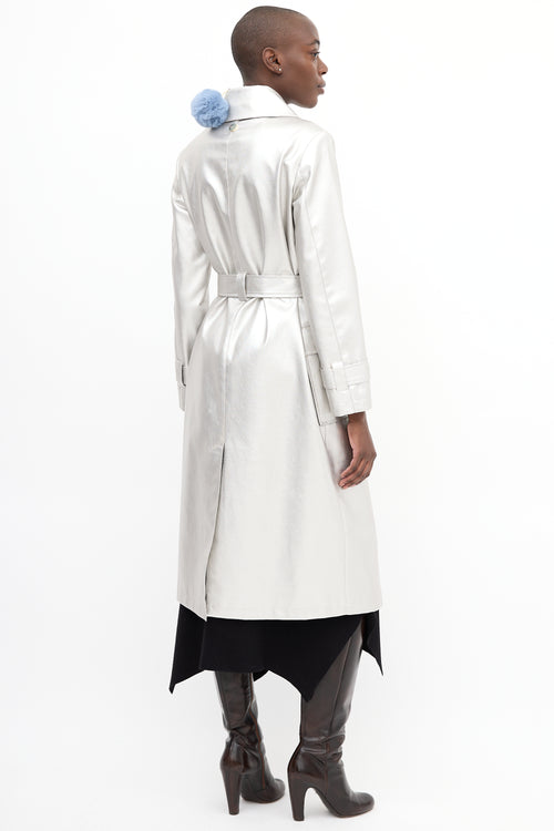 Freed Silver Metallic Faux Leather Belted Trench Coat