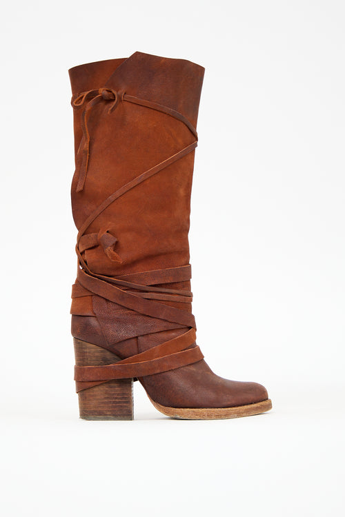 Free People Brown Leather Royal Rush Wrap Boot