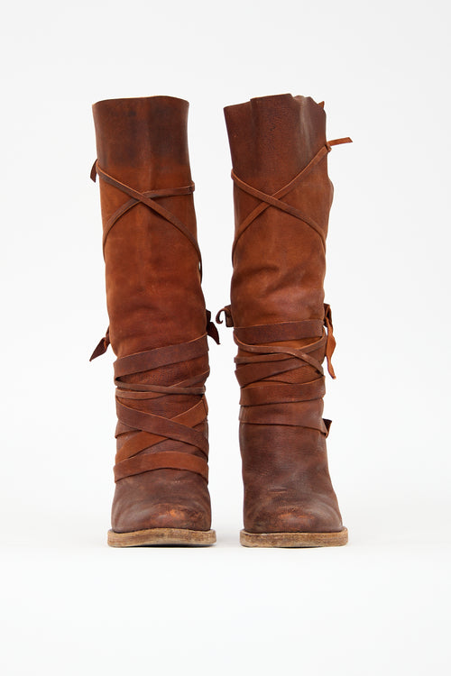 Free People Brown Leather Royal Rush Wrap Boot