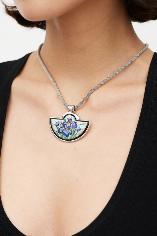 Frey Wille Silver Blue Iris Pendant Necklace