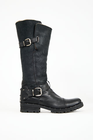 Fru.it Black & Suede Fur Lined Moto Boot