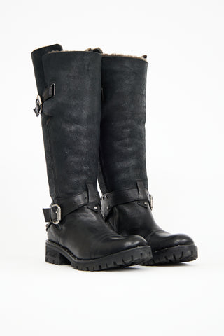 Fru.it Black & Suede Fur Lined Moto Boot