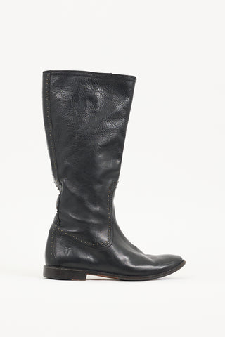 Frye Black Leather Paige Studded Knee High Boot