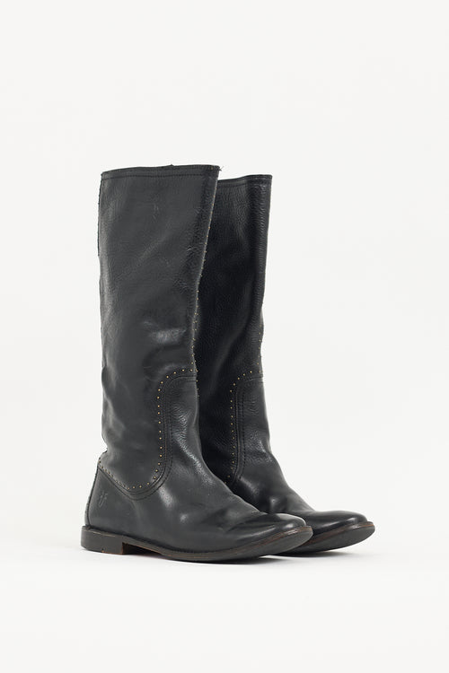 Frye Black Leather Paige Studded Knee High Boot