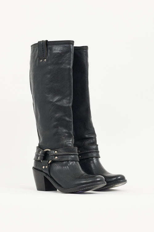 Frye Black Leather Carmen Harness Boot