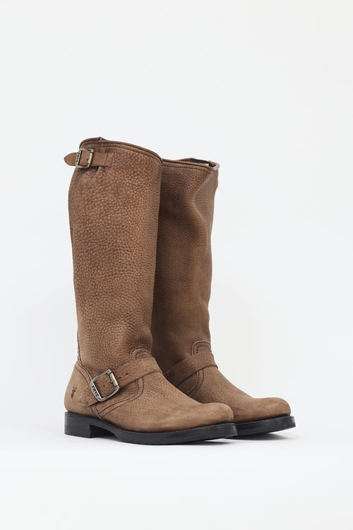 Frye Brown Pebbled Leather Veronica Slouch Boot