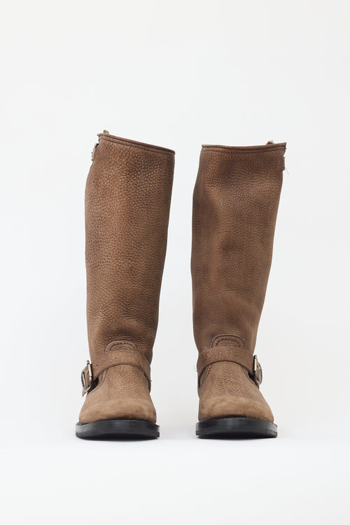 Frye Brown Pebbled Leather Veronica Slouch Boot