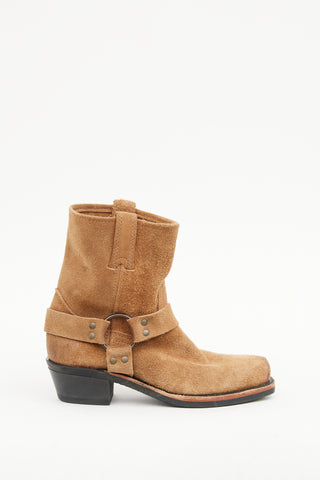 Frye Tan Suede Harness Ankle Boot