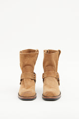 Frye Tan Suede Harness Ankle Boot