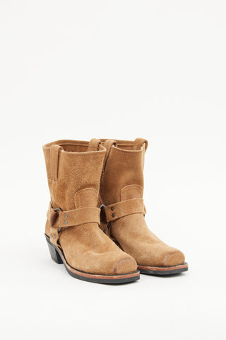 Frye Tan Suede Harness Ankle Boot