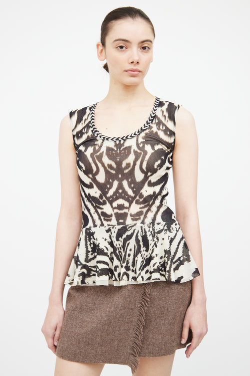 Fuzzi Black & Cream Print Mesh Top