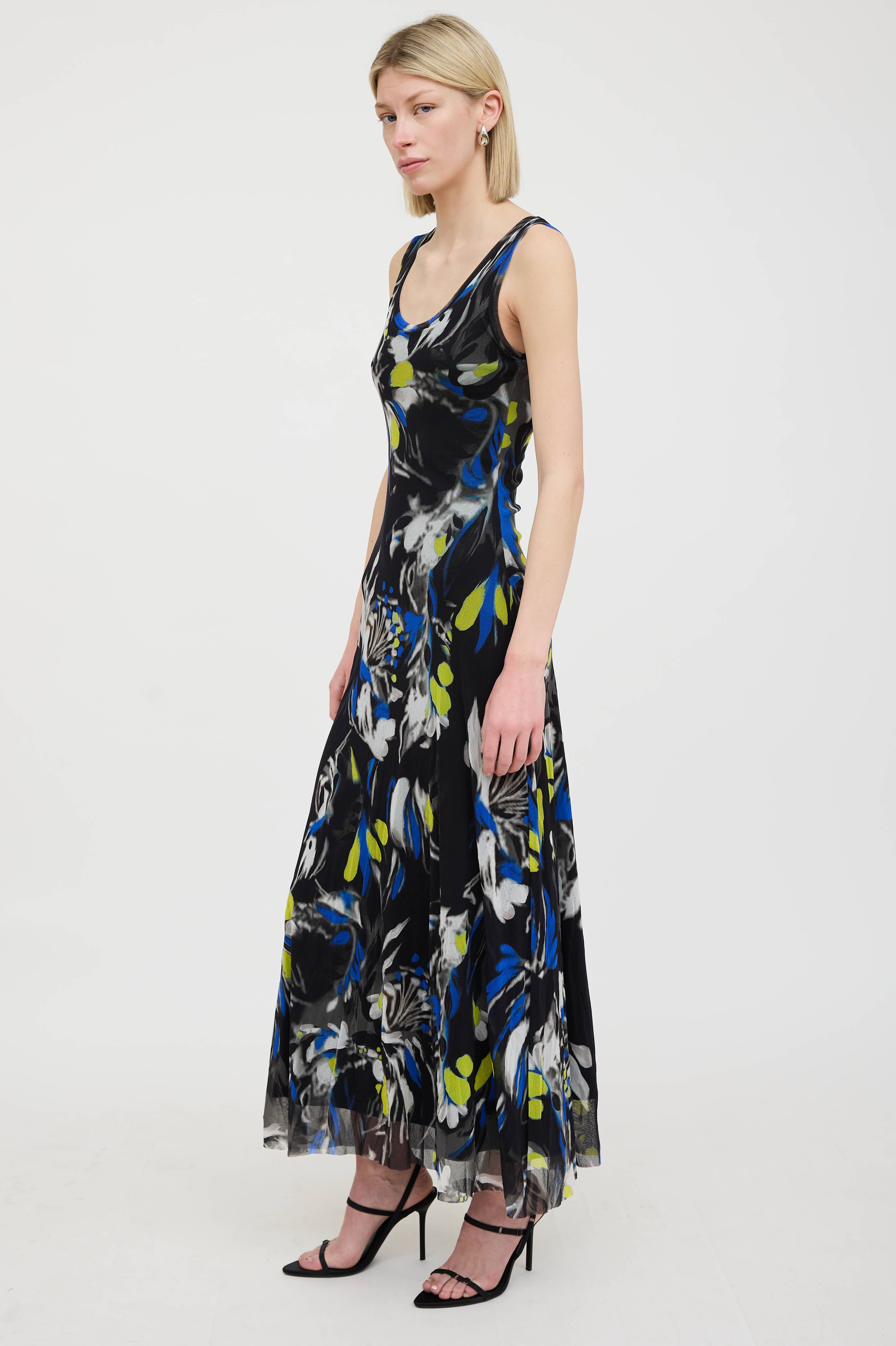 fuzzi mesh dress FUZZI Floral Printed Mesh Dress Pink M (K-127232)