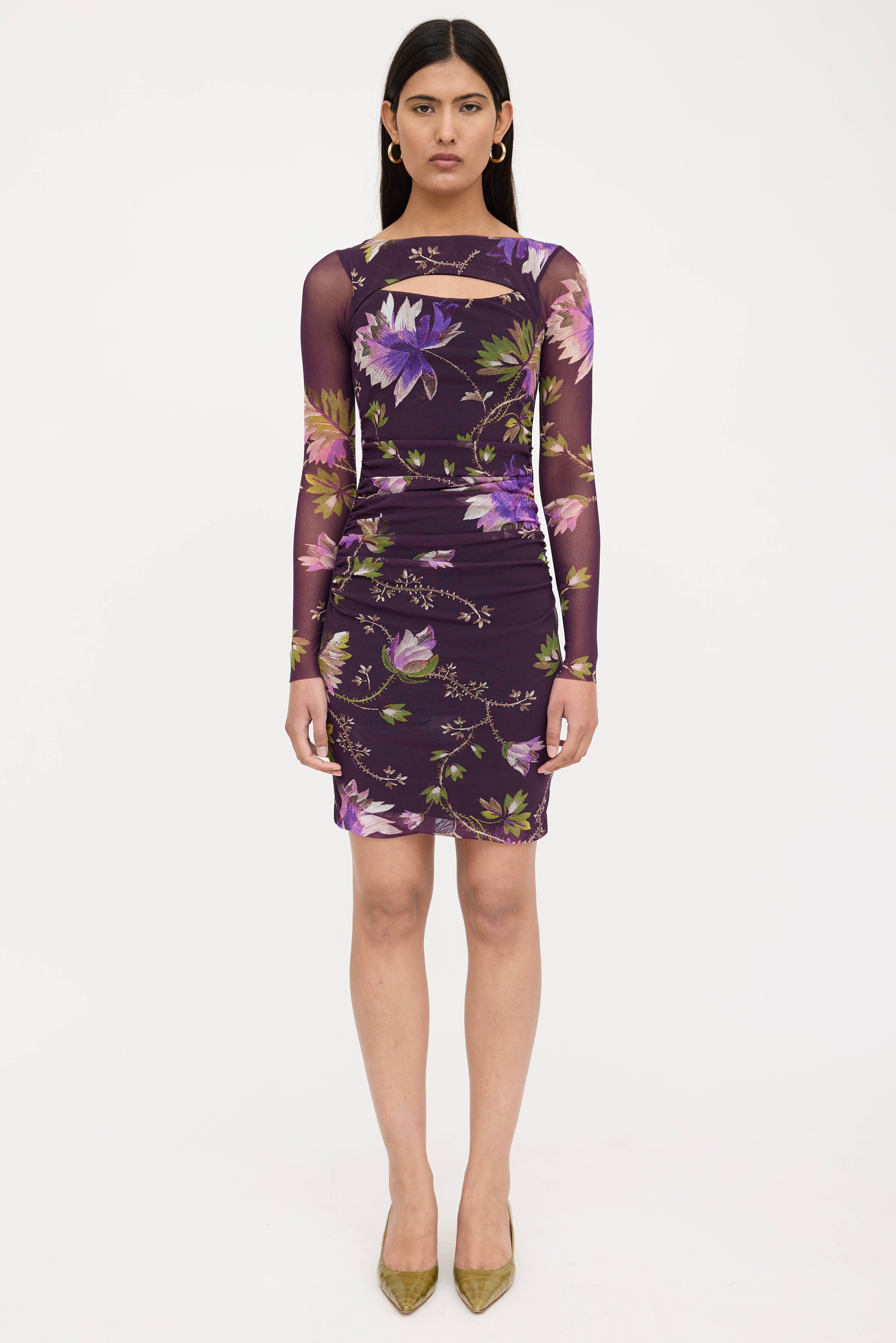 fuzzi mesh dress Fuzzi // Floral Cut Out Mesh Dress VSP Consignment