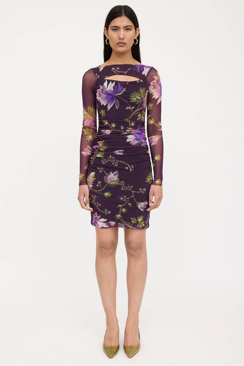 Fuzzi Floral Cut Out Mesh Dress