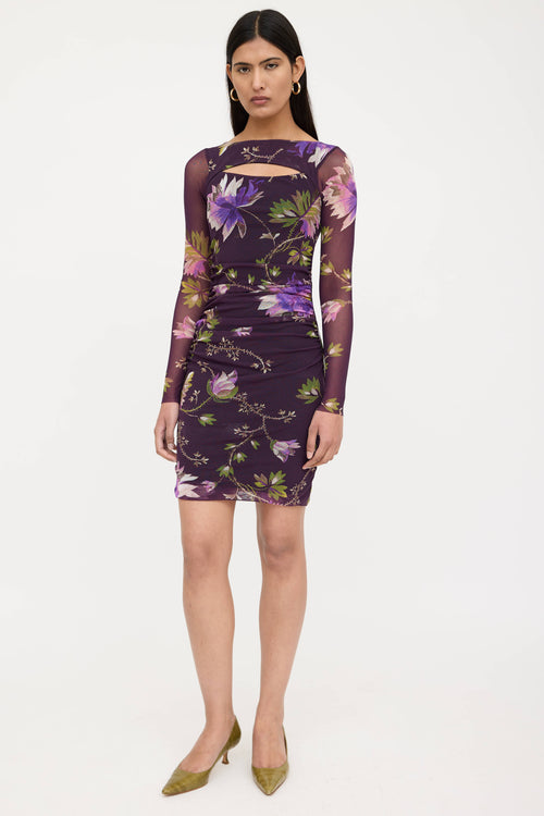 Fuzzi Floral Cut Out Mesh Dress