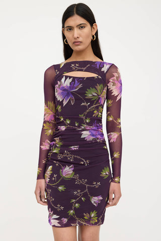 Fuzzi Floral Cut Out Mesh Dress
