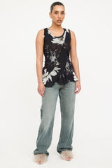 Fuzzi Floral Mesh Bias Top