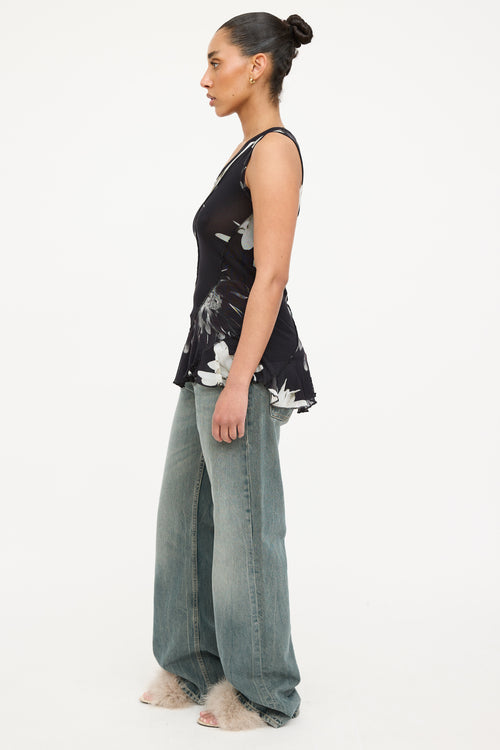 Fuzzi Floral Mesh Bias Top