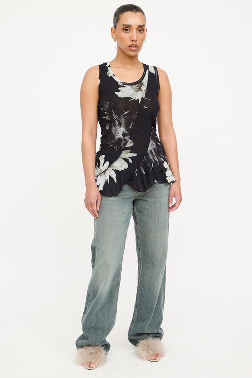Fuzzi Floral Mesh Bias Top