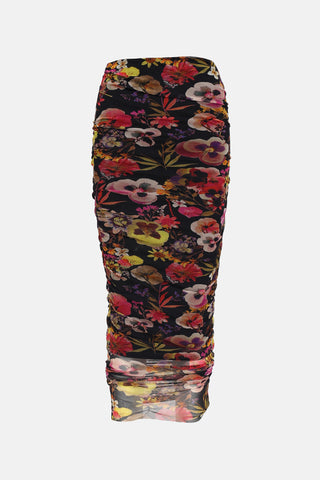 Floral Ruched Maxi Skirt