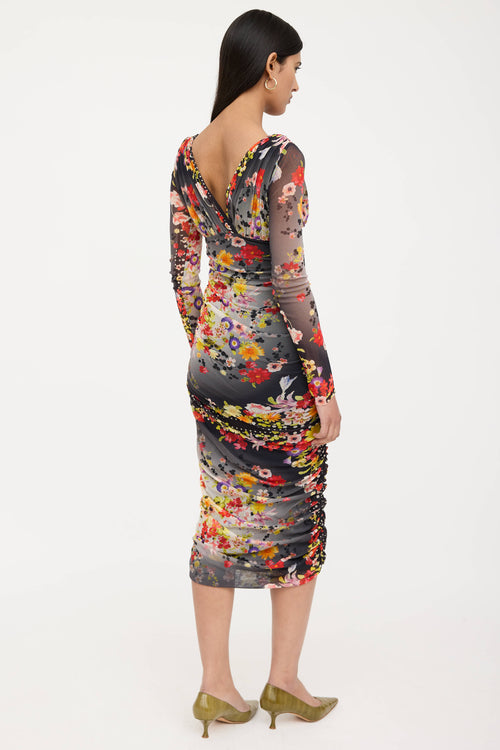 Floral Ruched Mesh Dress
